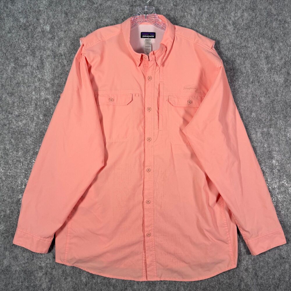 Patagonia Sol Patrol Shirt Mens XL Pink Vented Roll Tab Tiny Hole Minor Stain - Picture 2 of 15